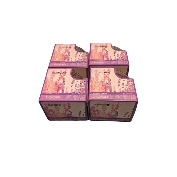True Living Candles LAVENDER 4 x 3 oz Round trueliving 1 Wick Candles NEW - Picture 1 of 6